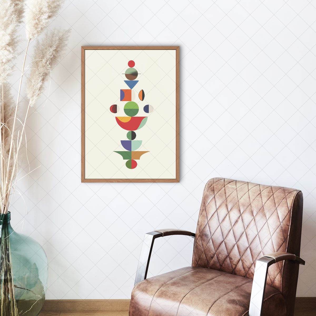 Minimalistic geometrical shapes art print detail, fine art poster, calming wall decor