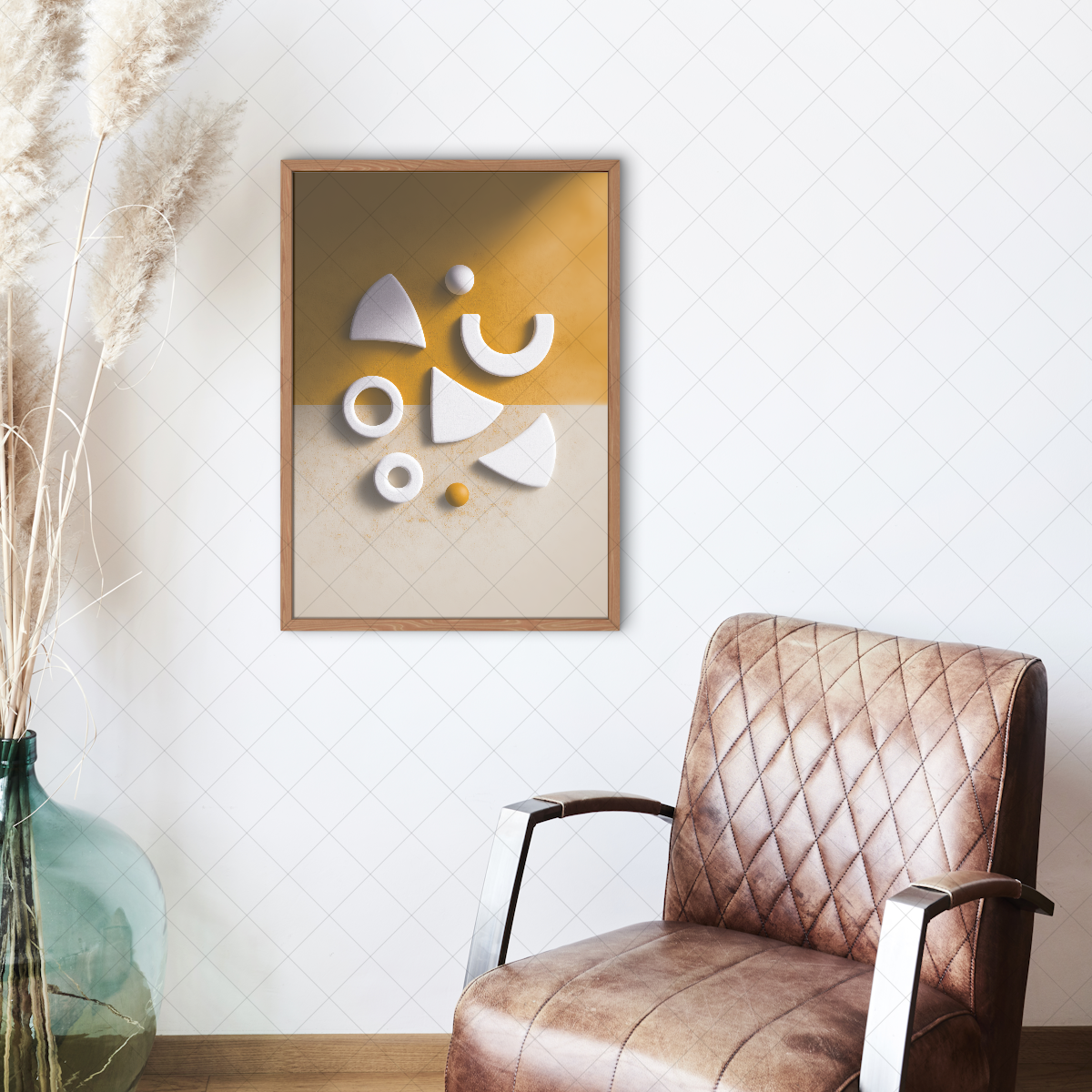 Fluid geometrical shapes art print detail, premium fine art poster, abstract wall decor