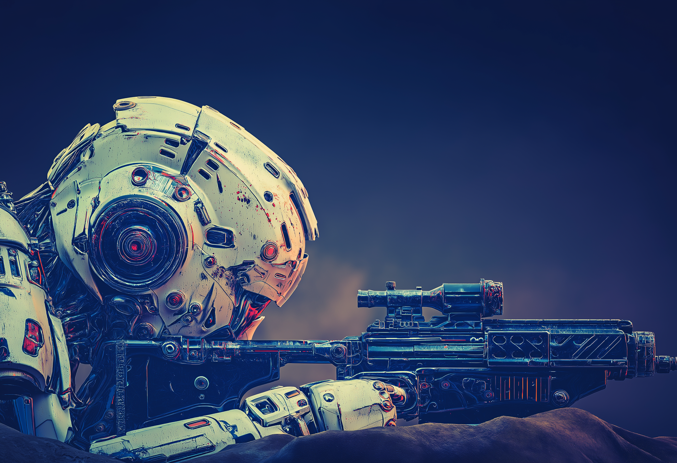 Futuristic Android Shooter — Retro Sci-Fi Poster Print